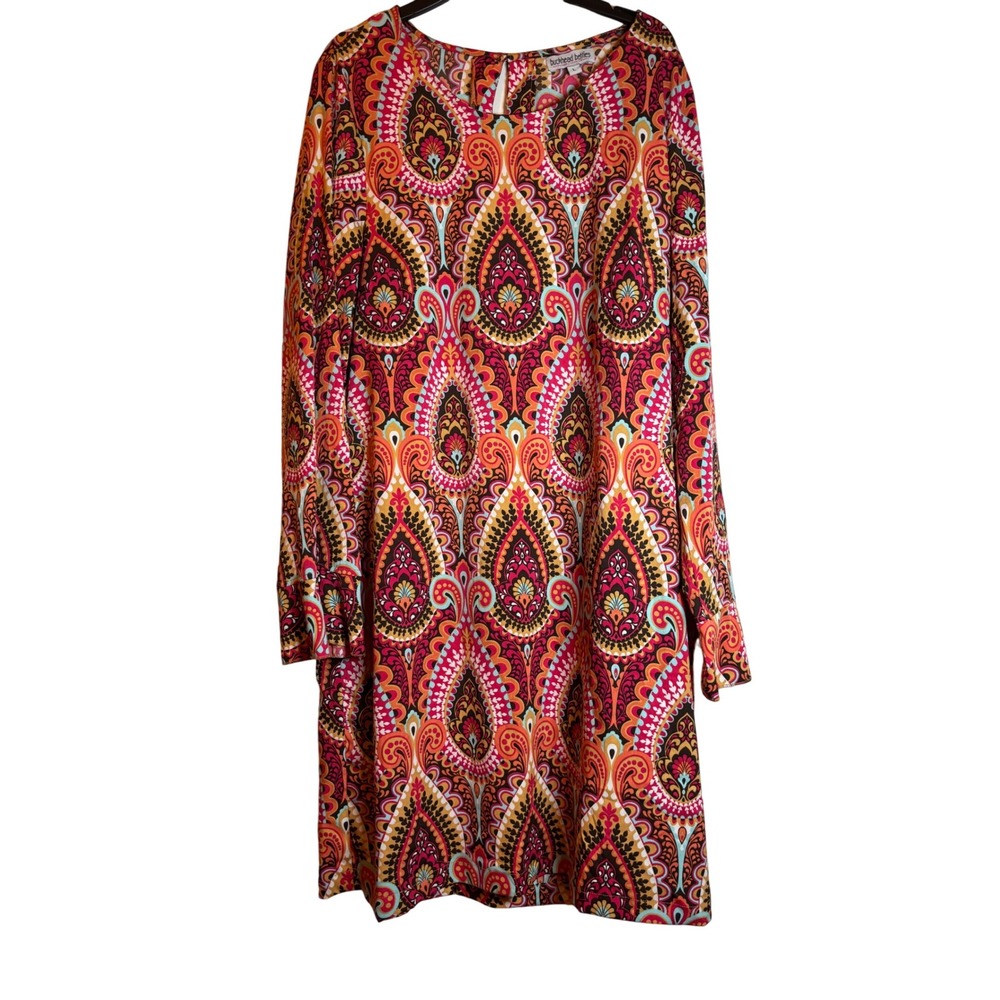 Buckhead Betties Dress Womens L Long Sleeve Paisley Print Multicolor Casual